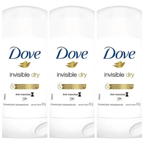 Kit com 3 Unidades de Dove Antitranspirante Stick Invisible Dry 45g