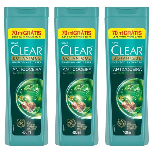 Kit com 3 Unidades de Shampoo Anticaspa Clear 200ml Anticoceira