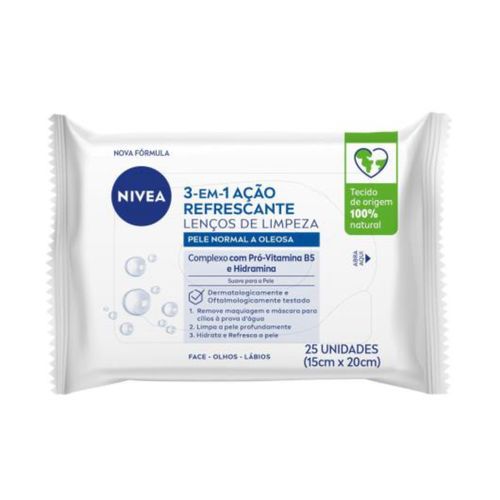 Kit com 3 Unidades de Nivea 3 Em 1 Ação Refrescante Lenço Demaquilante 25 Unidades Kit com 3 Unidades de Nivea 3 Em 1 Ação Refrescante Lenço Demaquilante 25 Unidades