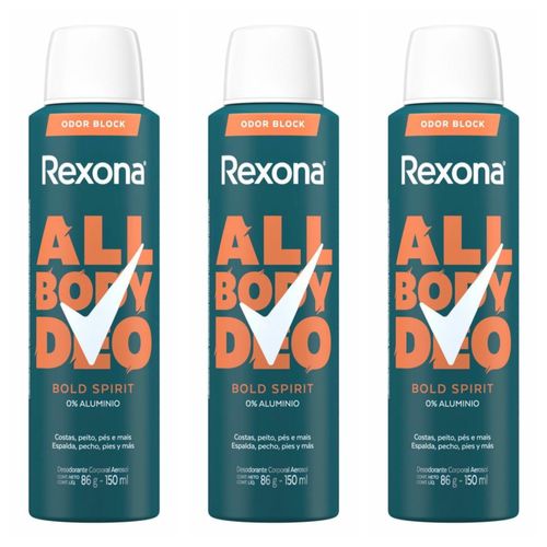 Kit com 3 Unidades de Rexona All Body Desodorante Aerossol Bold Spirit 150ml
