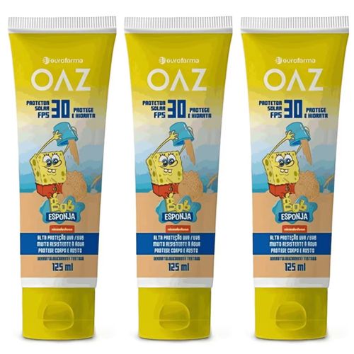 Kit com 3 Unidades de Protetor Solar Creme Bob Esponja FPS30 Oaz 125ml