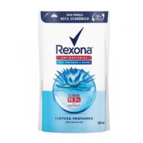 Kit com 2 Unidades de Sabonete Líquido Antibacterial Rexona Limpeza Profunda Sachê 200ml Refil