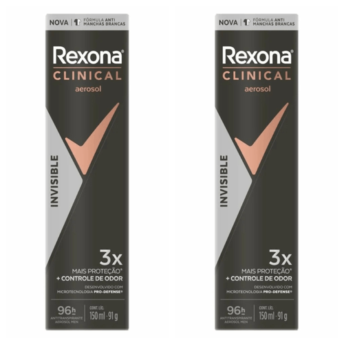 Kit com 2 Unidades de Rexona Clinical Desodorante Invisible Men Aerosol 150ml Kit com 2 Unidades de Rexona Clinical Desodorante Invisible Men Aerosol 150ml