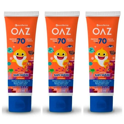 Kit com 3 Unidades de Protetor Solar Oaz Baby FPS70 125ml