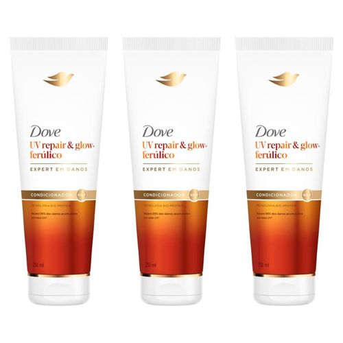 Kit com 3 Unidades de Dove Condicionador UV Repair & Glow + Ferúlico 250ml Kit com 3 Unidades de Dove Condicionador UV Repair & Glow + Ferúlico 250ml