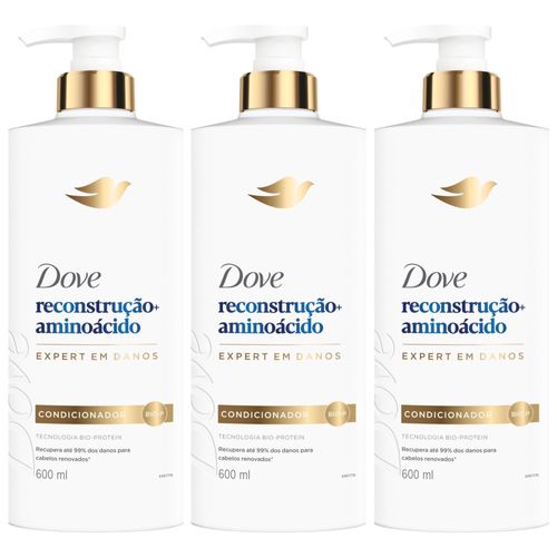 Kit com 3 Unidades de Dove Condicionador Reconstrução + Aminoácido 600ml Pump