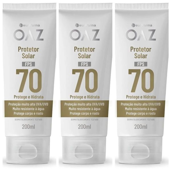 Kit com 3 Unidades de Oaz Protetor Solar para Corpo E Rosto 70fps 200ml Eurofarma