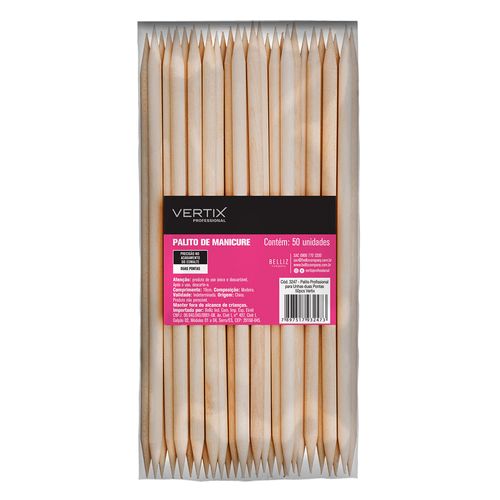 Palito Profissional Para Unhas Duas Pontas 50Pcs Vertix