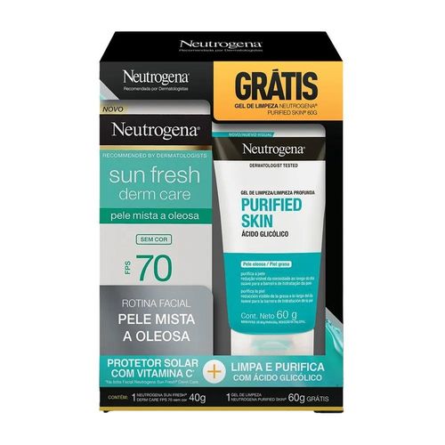 Kit Neutrogena Facial Protetor Solar Sun Fresh Derm Care FPS70 40g + Gel De Limpeza Purified Skin 60g