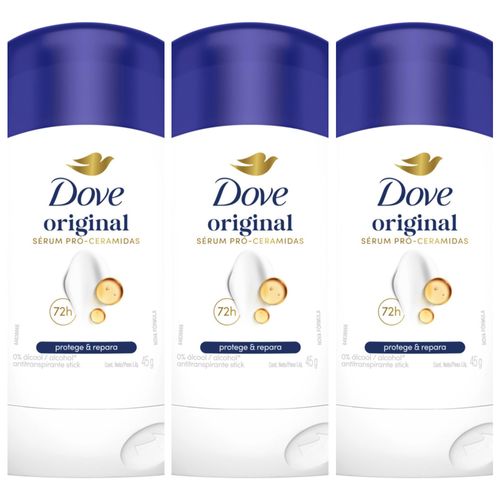 Kit com 3 Unidades de Dove Desodorante Antitranspirante Stick Original 7h de Proteção 45g