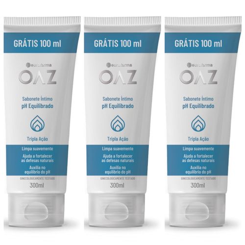 Kit com 3 Unidades de Sabonete Íntimo OAZ PH Equilibrado 300ml Kit com 3 Unidades de Sabonete Íntimo OAZ PH Equilibrado 300ml