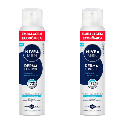 Kit com 2 Unidades de Nivea Men Desodorante Aerossol Derma Control Defende 200ml Kit com 2 Unidades de Nivea Men Desodorante Aerossol Derma Control Defende 200ml