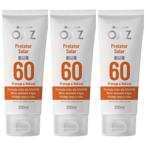Kit com 3 Unidades de Protetor Solar FPS 60 Oaz 200ml Kit com 3 Unidades de Protetor Solar FPS 60 Oaz 200ml
