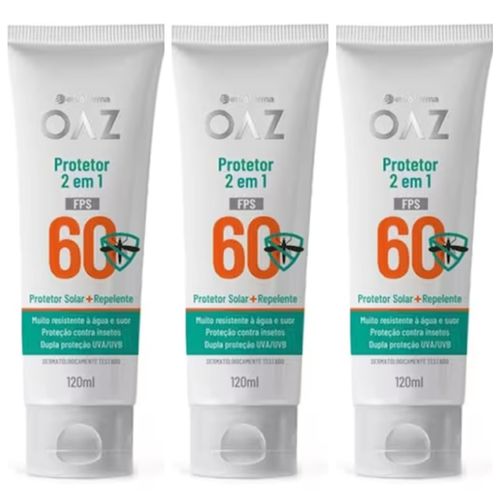 Kit com 3 Unidades de OAZ Protetor Solar + Repelente FPS60 120ml