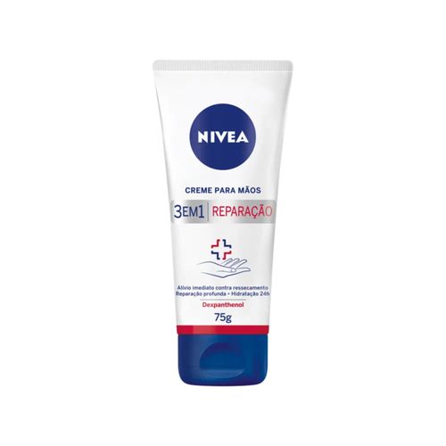 Kit com 3 Unidades de Creme para Mãos Nivea 3 em 1 Reparação com Dexpanthenol 75ml