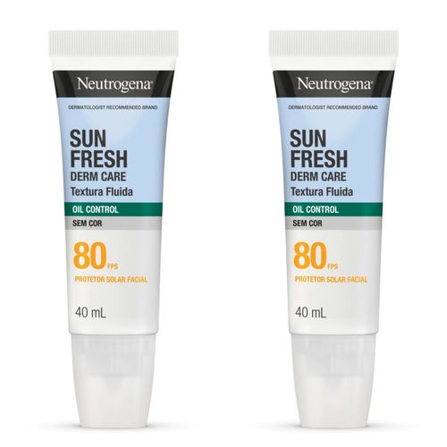 Kit com 2 Unidades de Protetor Solar Facial Neutrogena Sun Fresh Derm Care FPS 80 Oil Control Sem Cor 40ml Kit com 2 Unidades de Protetor Solar Facial Neutrogena Sun Fresh Derm Care FPS 80 Oil Control Sem Cor 40ml