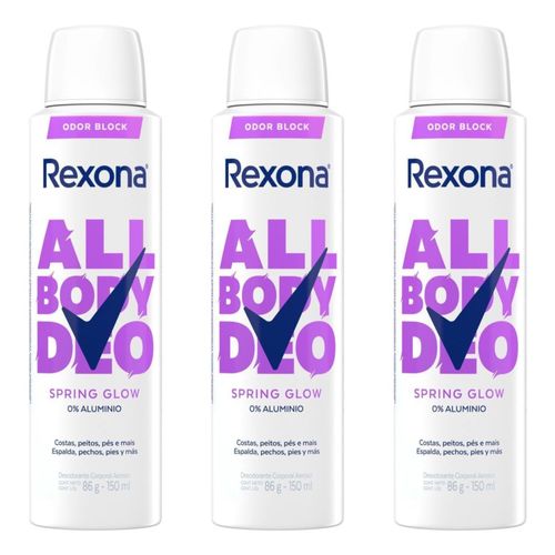 Kit com 3 Unidades de Desodorante Corporal Rexona Aerosol All Body Deo Spring Glow 150ml Kit com 3 Unidades de Desodorante Corporal Rexona Aerosol All Body Deo Spring Glow 150ml