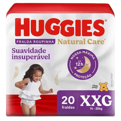 Kit com 3 Unidades de Fralda Calça Huggies Natural Care Roupinha Mega XXG 20 unidades