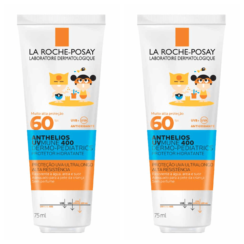 Kit com 2 Unidades de Protetor Solar Hidratante Infantil La Roche-Posay Anthelios UVMune 400 Dermo-Pediatrics FPS60 75ml