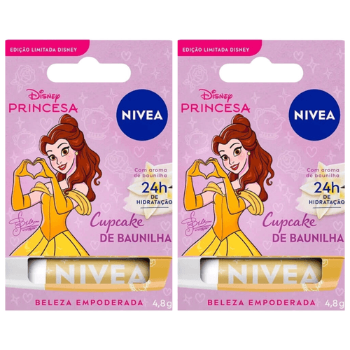 Kit com 2 Unidades de Hidratante Labial Nivea Cupcake de Baunilha Bela Disney Princesa