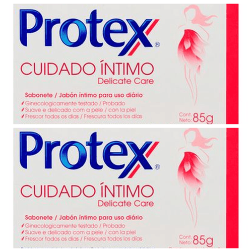 Kit com 2 Unidades de Sabonete em Barra Íntimo Protex Delicate Care 85g Kit com 2 Unidades de Sabonete em Barra Íntimo Protex Delicate Care 85g