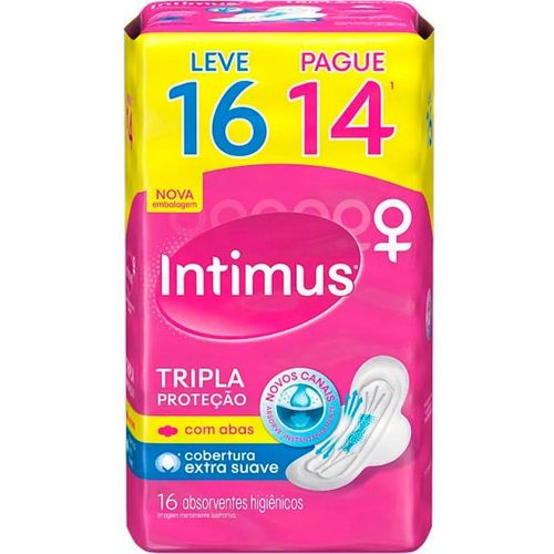 Kit com 3 Unidades de Absorvente Intimus Com Abas Tripla Proteção Suave 16 Unidades