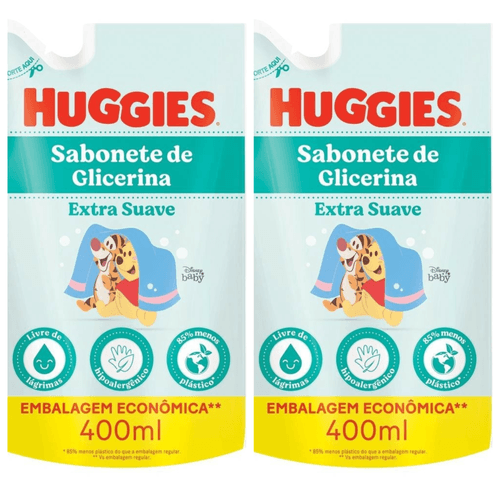 Kit com 2 Unidades de Huggies Refil Sabonete Líquido Glicerina Extra Suave 400ml