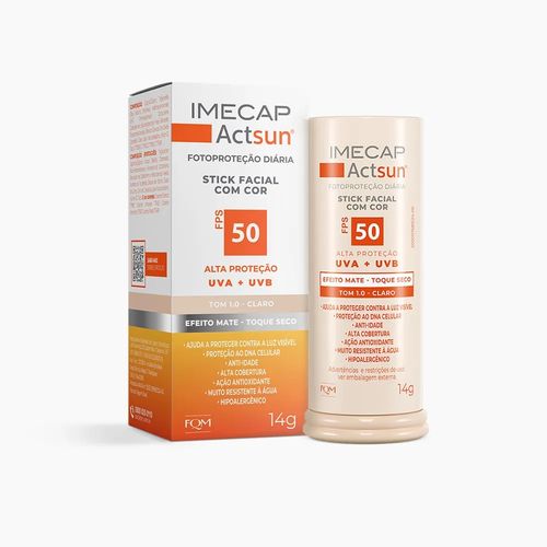 Kit com 2 Unidades de Protetor Solar Facial Stick Imecap Actsun Toque Seco FPS50 Tom 1 Claro 14g