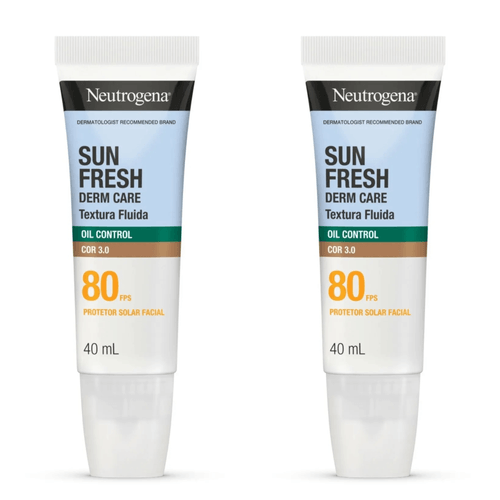 Kit com 2 Unidades de Protetor Solar Facial Neutrogena Sun Fresh Derm Care FPS80 Cor 3.0 Oil Control 40ml Kit com 2 Unidades de Protetor Solar Facial Neutrogena Sun Fresh Derm Care FPS80 Cor 3.0 Oil Control 40ml