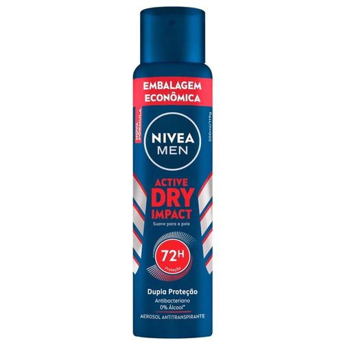 Kit com 3 Unidades de Desodorante Aerossol Nivea Men Dry Impact Embalagem Econômica 72h 200ml