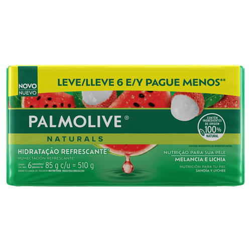 Kit com 3 Unidades de Sabonete Palmolive Melancia e Lichia 85g 6 Unidades