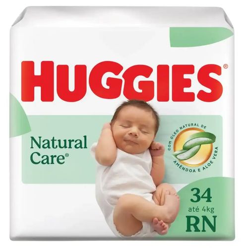 Kit com 3 Unidades de Fralda Huggies Natural Care RN 34 Unidades