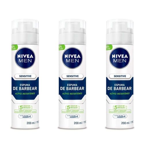 Kit com 3 Unidades de Espuma de Barbear Nivea Men Sensitive com 200ml