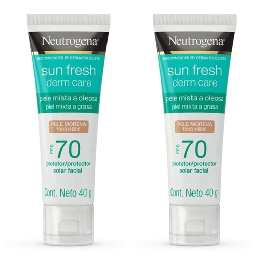Kit com 2 Unidades de Protetor Solar Facial Sun Fresh Derm Care FPS70 Pele Morena Neutrogena 40g Kit com 2 Unidades de Protetor Solar Facial Sun Fresh Derm Care FPS70 Pele Morena Neutrogena 40g