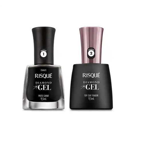 Kit Risqué Esmalte Diamond Gel Preto Caviar + Top Coat Fixador 9,5ml Kit Risqué Esmalte Diamond Gel Preto Caviar + Top Coat Fixador 9,5ml