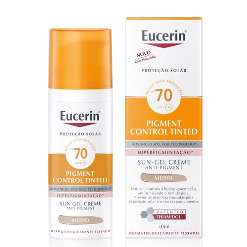 Kit com 3 Unidades de Protetor Solar Facial Eucerin Sun Pigment Control Tinted Médio FPS70 50ml