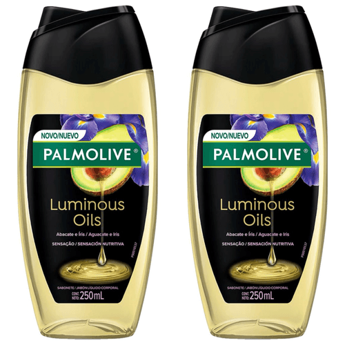 Kit com 2 Unidades de Sabonete Líquido Corporal Palmolive Abacate e Íris Luminous Oils 250ml