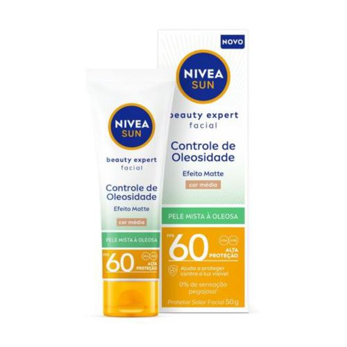 Kit com 3 Unidades de Protetor Solar NIVEA SUN Facial Beauty Expert Controle de Oleosidade Com Cor Média FPS 60 50g Kit com 3 Unidades de Protetor Solar NIVEA SUN Facial Beauty Expert Controle de Oleosidade Com Cor Média FPS 60 50g