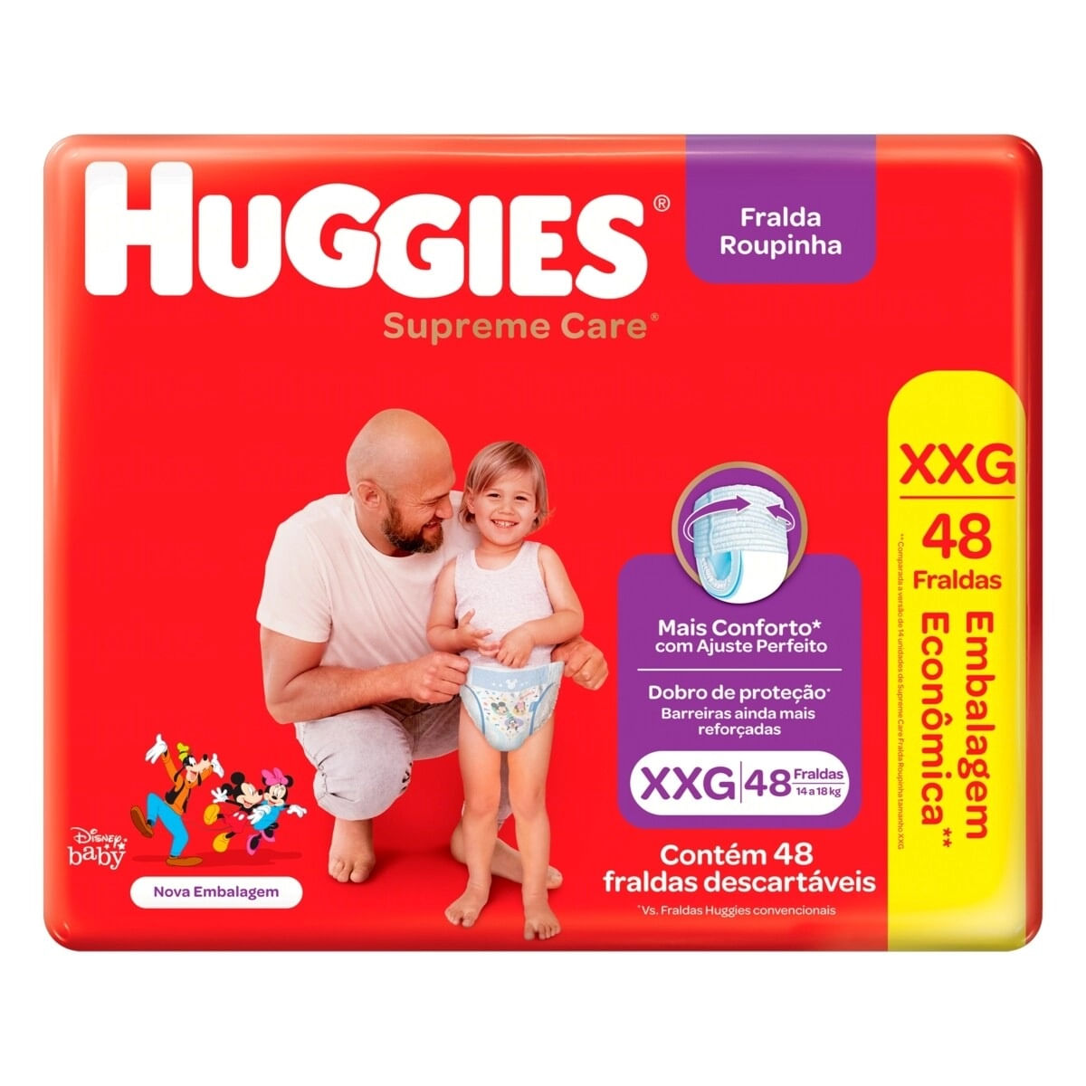 Kit com 3 Unidades de Fralda Huggies Roupinha Supreme Care XXG com 48 Unidades