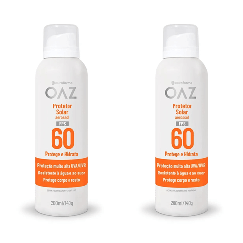 Kit com 2 Unidades de Protetor Solar Aerossol Oaz FPS 60 200ml Kit com 2 Unidades de Protetor Solar Aerossol Oaz FPS 60 200ml