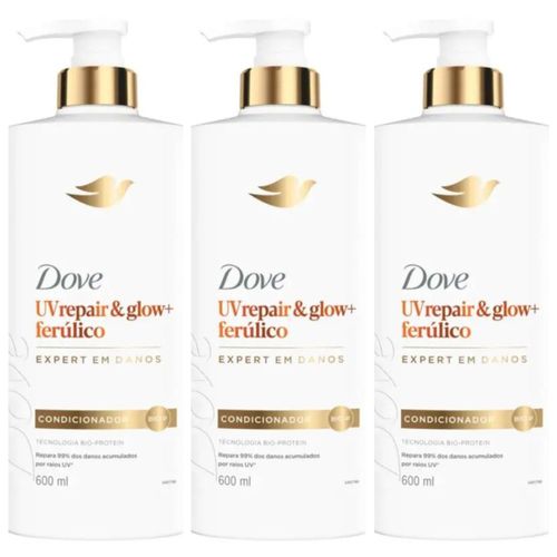 Kit com 3 Unidades de Dove Condicionador UV Repair & Glow + Ferúlico 600ml Kit com 3 Unidades de Dove Condicionador UV Repair & Glow + Ferúlico 600ml