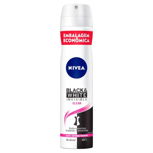 Kit com 3 Unidades de Desodorante Aerosol Nivea Black & White 200 Ml Invisible Clear