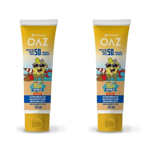Kit com 2 Unidades de Oaz Protetor Solar Bob Esponja Corpo E Rosto 50fps 125ml