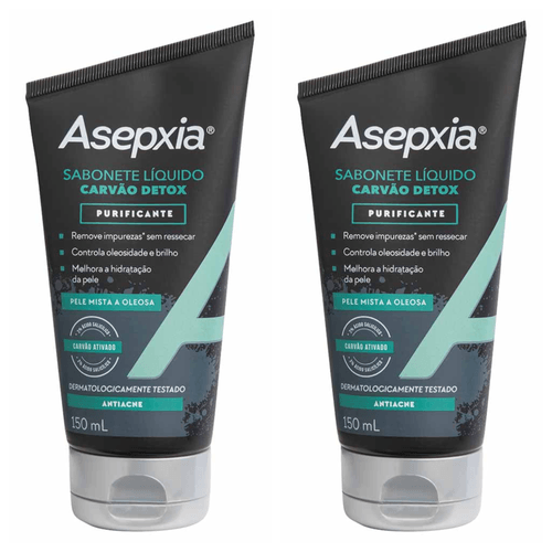 Kit com 2 Unidades de Sabonete Líquido Facial Carvão Detox Asepxia 150ml