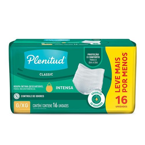 Kit com 3 Unidades de Roupas Íntimas Descartáveis Plenitud Classic Tamanho G/XG com 16 Unidades Kit com 3 Unidades de Roupas Íntimas Descartáveis Plenitud Classic Tamanho G/XG com 16 Unidades