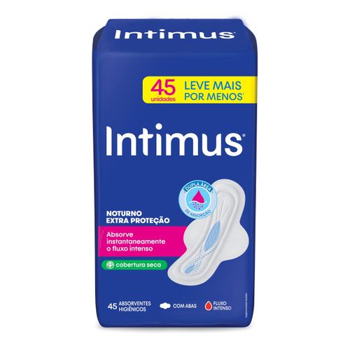Kit com 3 Unidades de Absorvente Com Abas Intimus Noturno Seca 45 Unidades Kit com 3 Unidades de Absorvente Com Abas Intimus Noturno Seca 45 Unidades