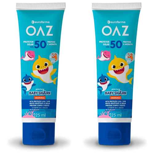 Kit com 2 Unidades de Protetor Solar Oaz FPS50 125ml Baby Shark Kit com 2 Unidades de Protetor Solar Oaz FPS50 125ml Baby Shark