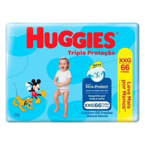 Kit com 3 Unidades de Fralda Infantil Huggies Tripla Proteção XXG Pacote 66 Unidades Kit com 3 Unidades de Fralda Infantil Huggies Tripla Proteção XXG Pacote 66 Unidades