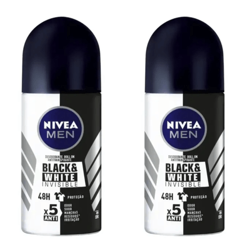 Kit com 2 Unidades de Desodorante Roll On Invisible Black & White Nivea Men 50ml