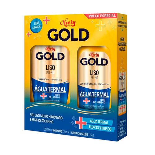 Kit de Shampoo 275ml e Condicionador 175ml Niely Gold Liso